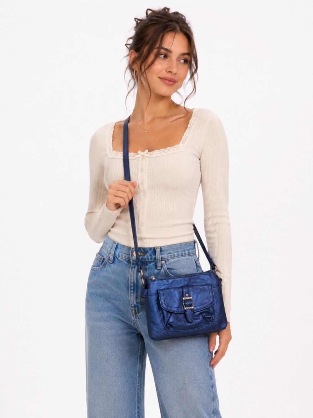 Rosetti Vintage Metallic Blue Crossbody Bag Y2K Cyber Grunge Shimmer Mini Purse
